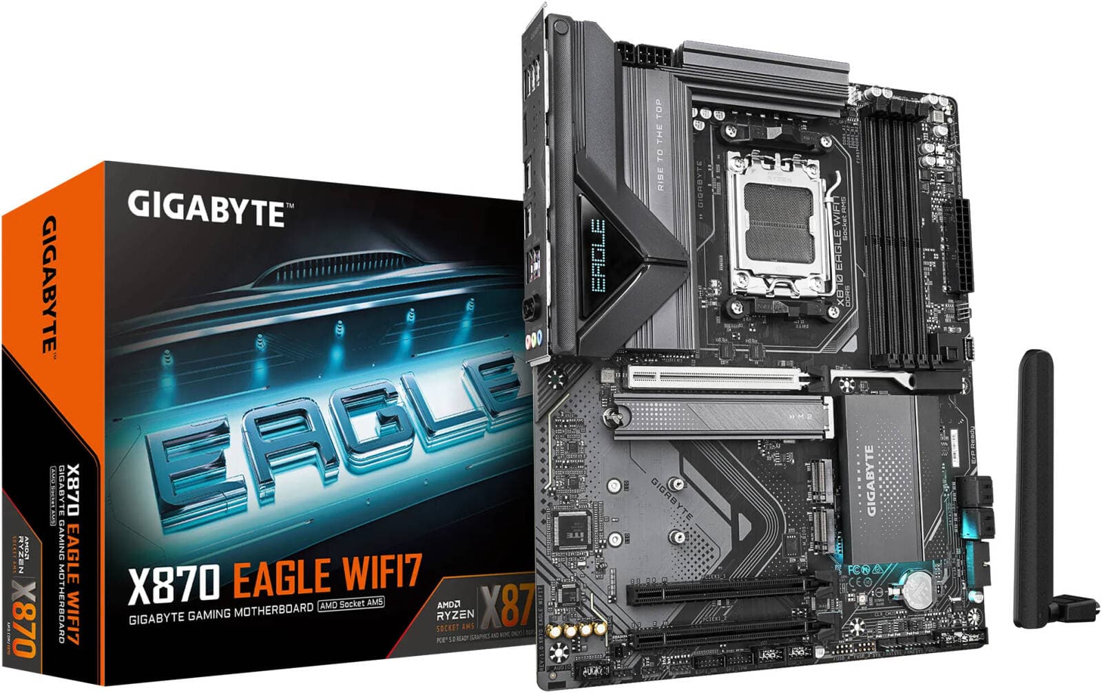 GIGABYTE X870 EAGLE WIFI7 Motherboard – AMD AM5, X870, DDR5 256GB, PCIe 5.0, Wi-Fi 7, 3× M.2, USB4, ATX